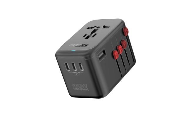 Promate TripMate 100W USB-C GaN Travel Charger, Ultra-Compact Dual USB-C™ Power Delivery Laptop Charger, 18W QC 3.0 Port, 20W Type-C™ PD Port and Multi-Regional Plugs for USB-C™ and USB Devices